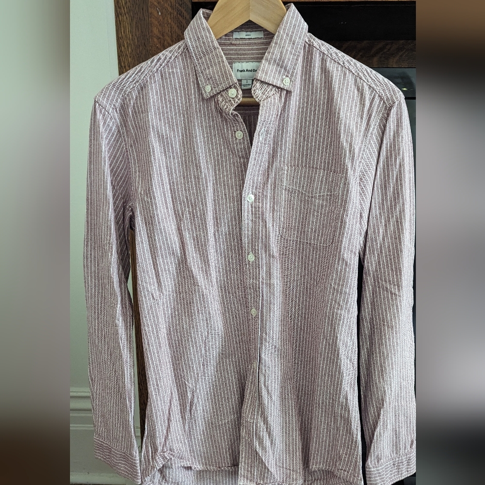Frank & Oak Red Striped Casual Button-Down Shirt